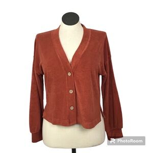 Roxy Long Sleeve Cropped Cardigan Womens Size M Color Maroon Red V-Neck 3 Button